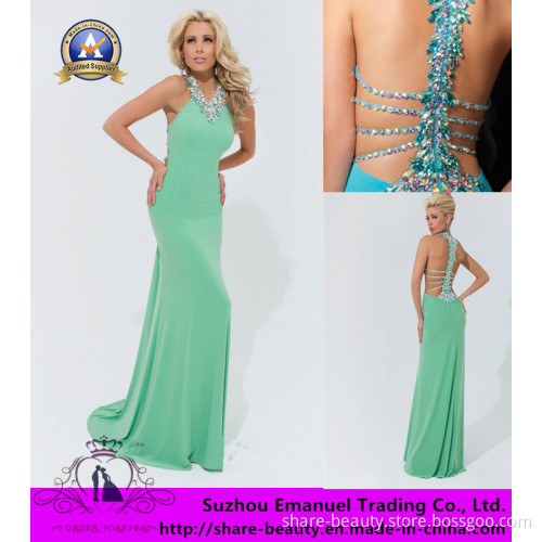High Quality 2014 Inspired Chiffon Amazing Beads Sequins Crystal Sweep Train Evening Dresses (000112)